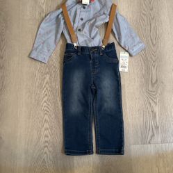 Baby Boy Christmas Candy Cane Suspender Top & Bottom Set from Cat & Jack Blue 18M