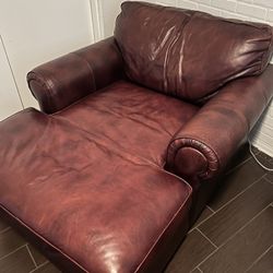 Oversized Leather Chair With Attached Ottoman