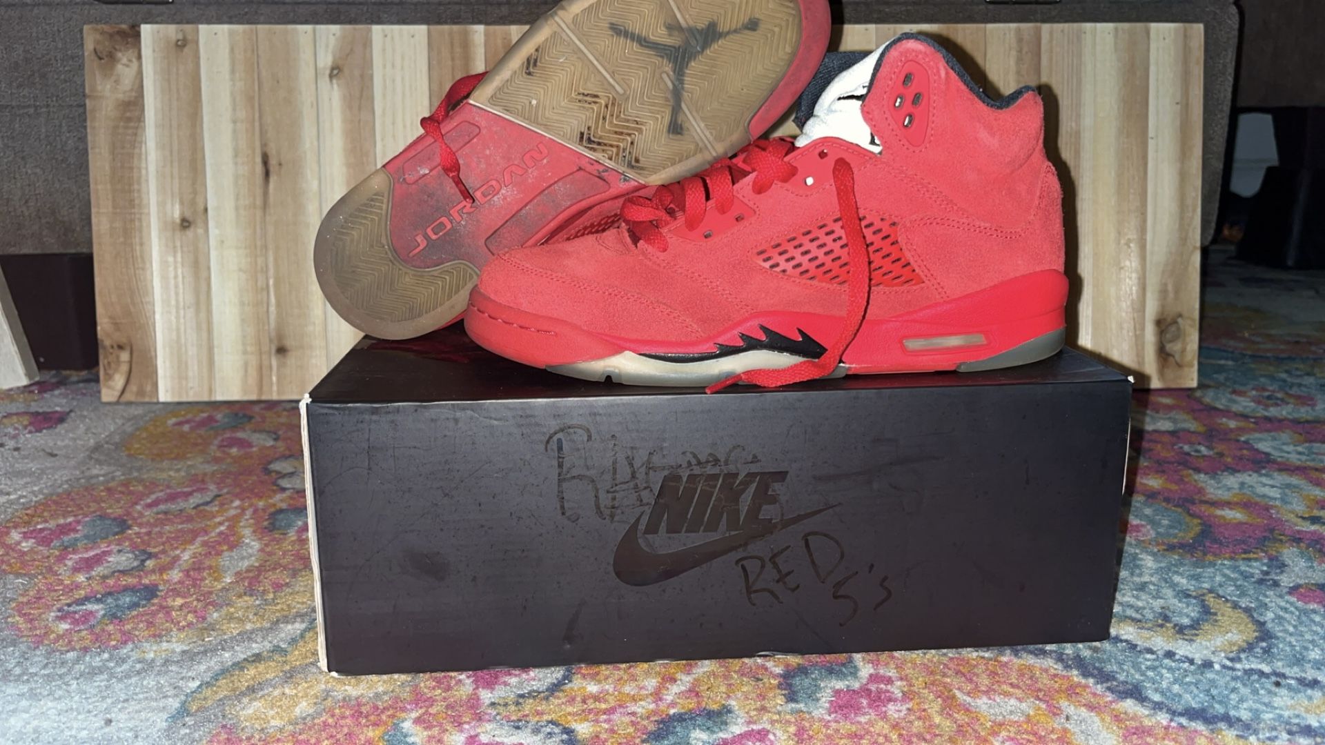 Nike Air Jordan 5 Retro 'Red Suede' 440888-602 GS Size 7Y