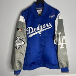 Los Angeles Dodgers Satin Bomber Jacket Mens XL Blue Mitchell & Ness 2025 Cooperstown
