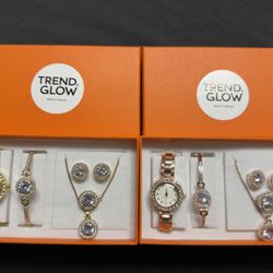 Women’s Luxury Watch & Jewelry Gift Set – Trend & Glow Box – Elegant Earrings, Necklace, Ring & Watch  