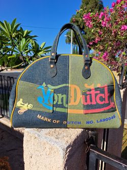 Vintage Y2K Von Dutch Patchwork Denim Bowling Bag Bowler Purse Rare 2000s