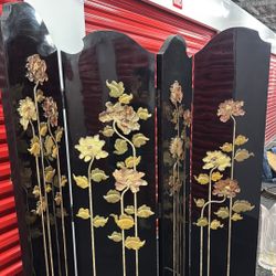 Vintage Oriental Lacquered Room Divider 