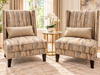 Set of 2 Wingback Accent Chairs with Lumbar Pillows