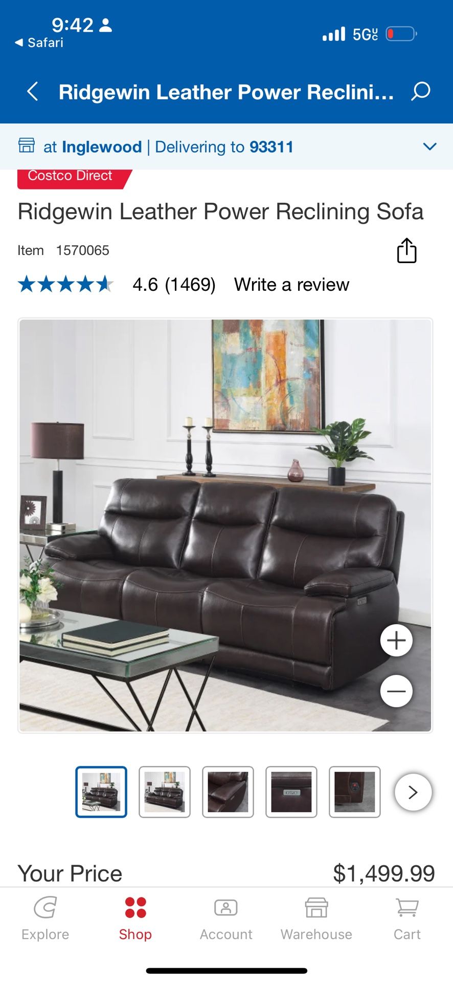 Ridgewin Leather Power Reclining 3 set couch