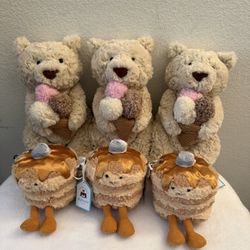 Authentic Jellycat Amuseables Fran Pancakes Bag Charm Keychain & Bartholomew Bear Ice Cream Exclusive NYC New