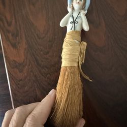 Antique Porcelain Half Doll & Brush Whisk Broom Girl