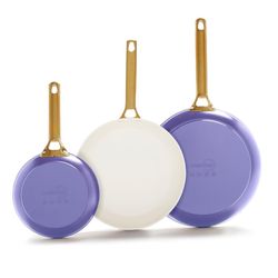 GreenPan Reserve Hard Anodized Healthy Ceramic Nonstick 8" 10" & 12" 3 Piece Frying Pan Skillet Set, Gold Handle, PFAS-Free, Dishwasher Safe, Oven Saf