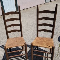 Set Of 2 Antique Ladder Back Chairs 