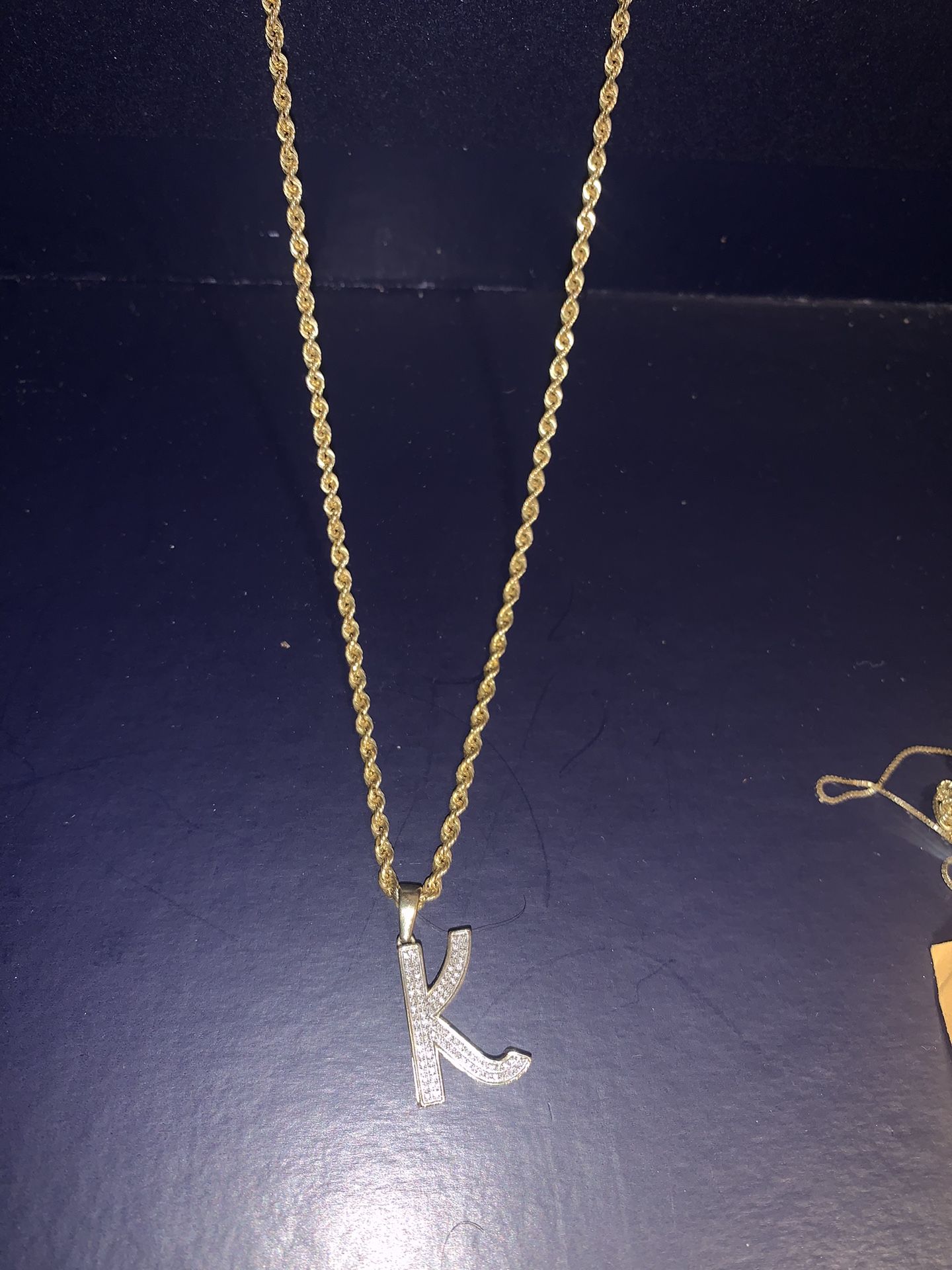 Diamond K Chain And Pendant 14k (Solid Gold )