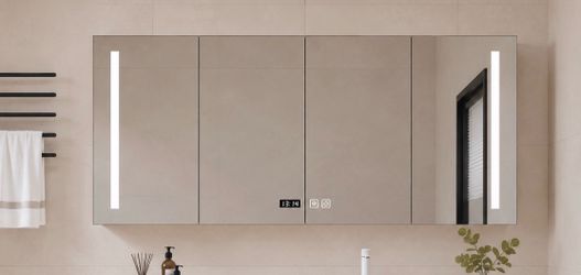 Four panel medicine cabinet LED lights