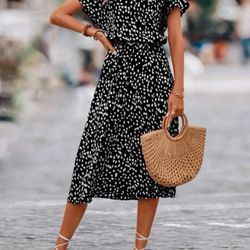 Vestido Tall L Negro Con Prints Blancas Nuevo Puedo Ver Algún Lado 