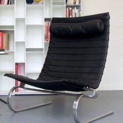 Almost New PK20 Style Black Leather Lounge Chair Chrome Frame Mid Century Modern Accent Chair 35 × 31 1/2 × 29 9/10 in $850 obo!