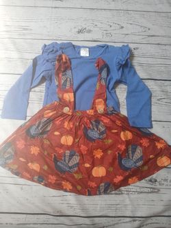 Girls Turkey Skirt Overalls And Shirt Set (M/4T)