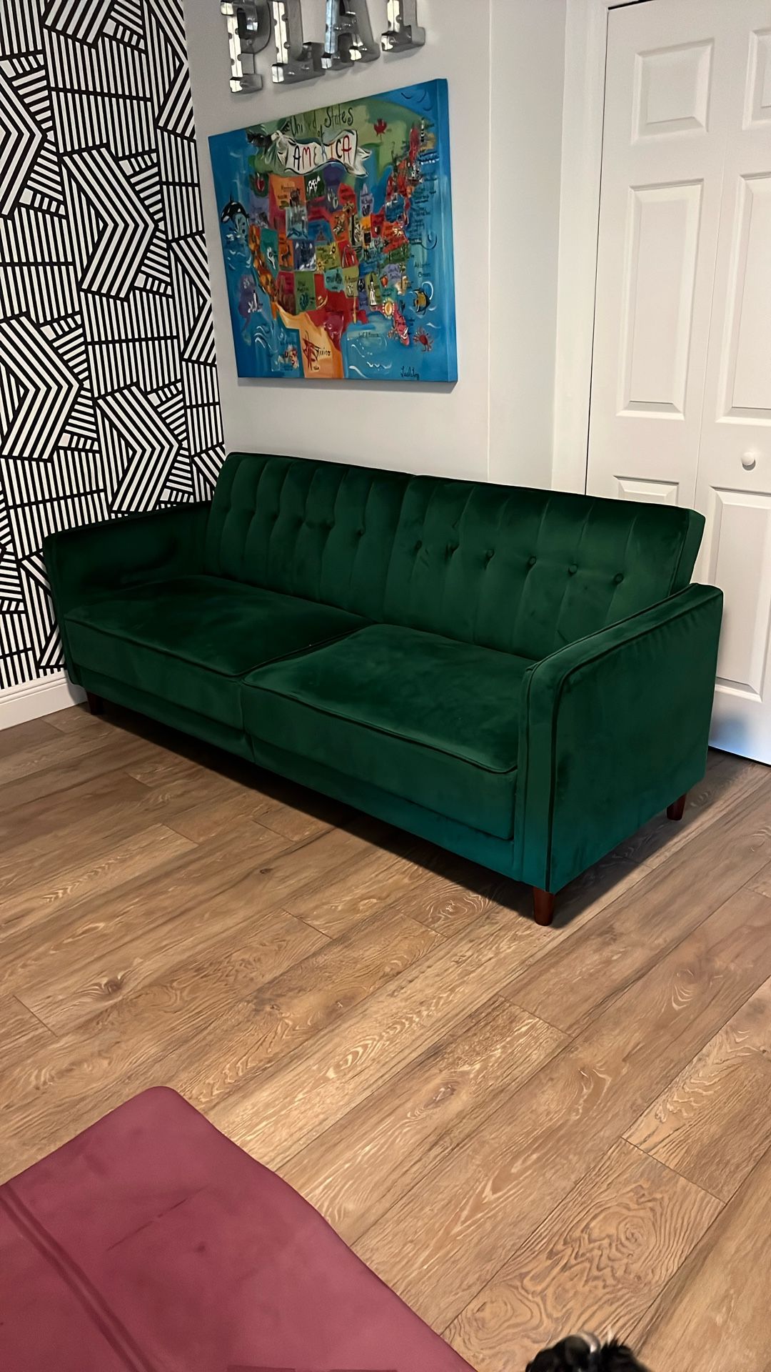 Perfect Condition Green Velvet Sofa Futon