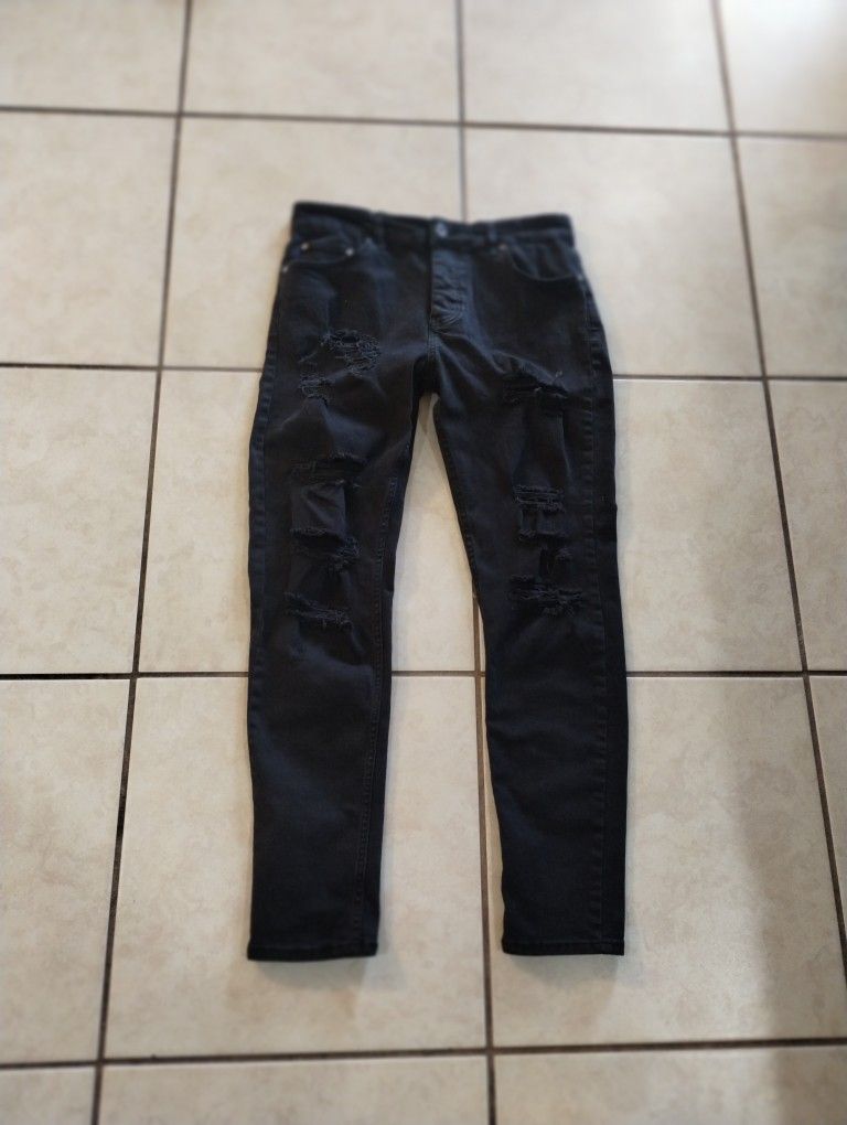 Mens All Black Ripped Skinny Jeans