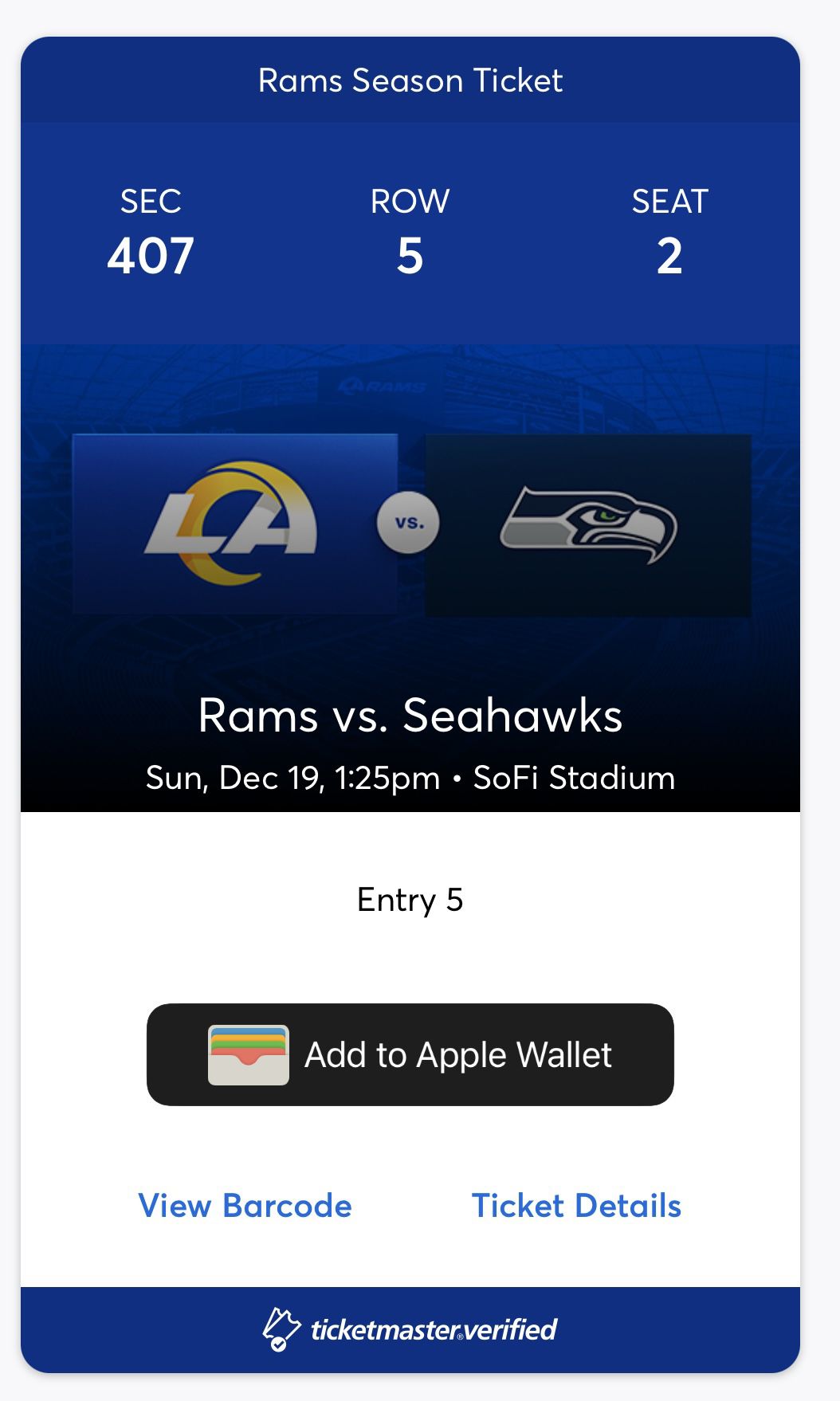 Rams Vs Seahawks - Season Tickets 