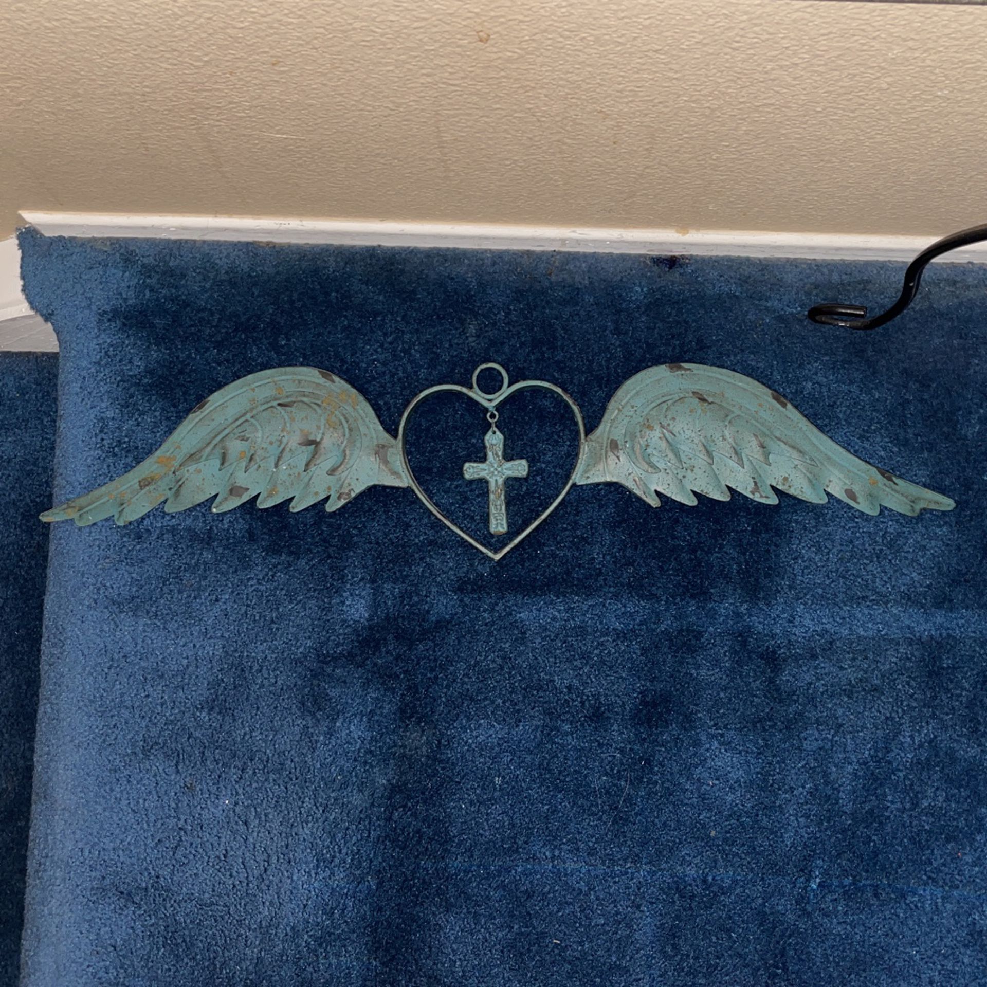 Decorative Blue Angel Wings With Heart And Cross 