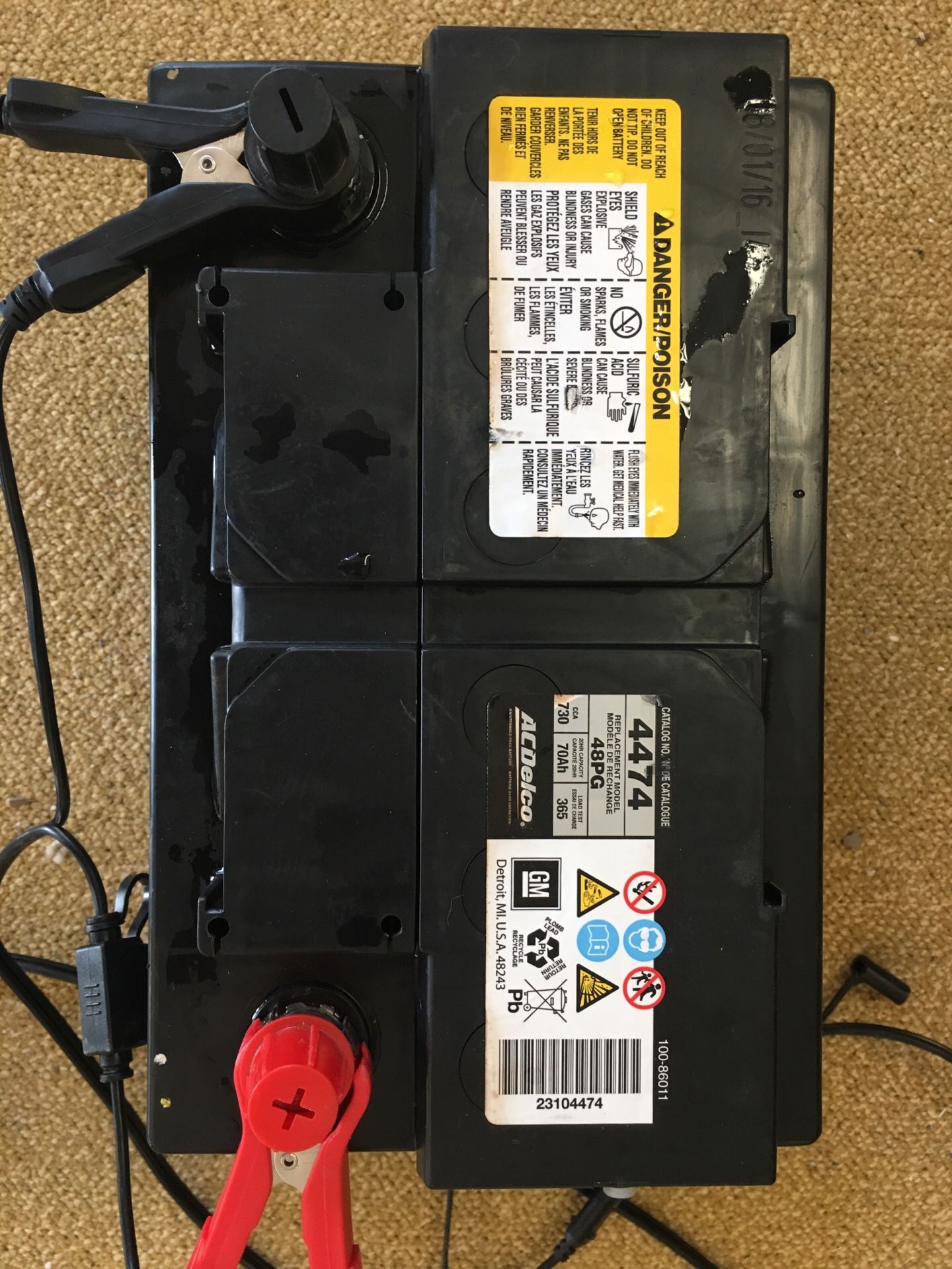 Car battery acdelco gm 4474 replacement model 48pg good like new fully functional