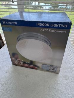 Hampton Indoor Lighting 7.25 Flush Mount Satin Nickel White Matted Ribbed Glass