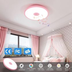 Pink Bluetooth Ceiling Light With Speaker And Different Color Light Settings