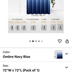 Navy Blue Shower Curtain, Ombre Linen Textured Fabric Shower Curtain Set with  Hooks 72”Wx72”L