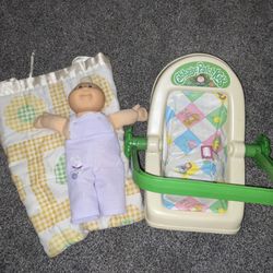 1980s Vintage Cabbage Patch Doll And Baby Carrier With Blanket