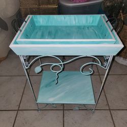 Gorgeous hand painted end side table with 2 trays