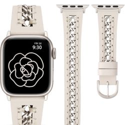 Minyee Leather Band Compatible with Apple Watch Bands 38/40/41/42/44/45/46/49mm 