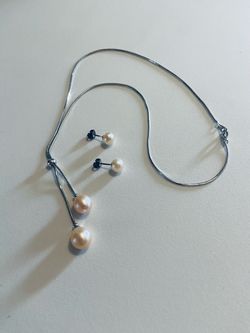 Vintage Silver Pearl Necklace and Earings