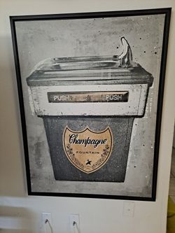 Unique Champagne Water Fountain Style Framed 32" X 42" Wall Art