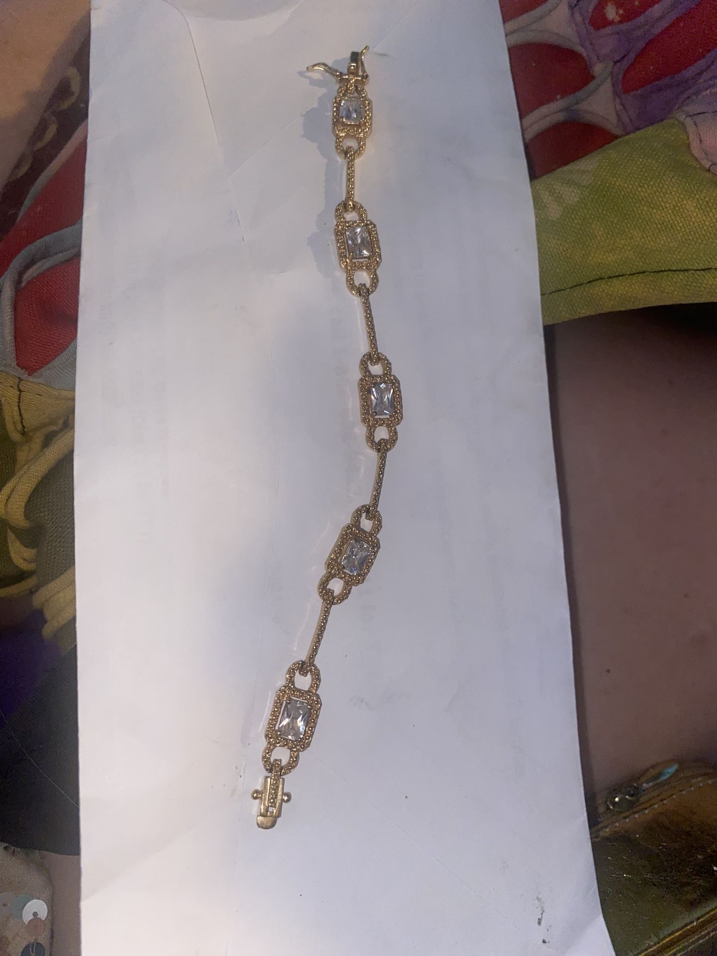 Gold Over 925 Silver Stamped FAS Link Bracelet W CZ Stones 