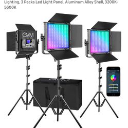 GVM RGB Video Lights with APP Control, 50W Full Color Studio Video Lighting Kit, Led Video Lights for YouTube Photography Lighting, 3 Packs Led Light 