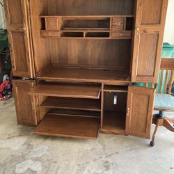 2-piece Solid Oak Computer Desk/Entertainment Center