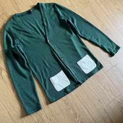 MENS BIOGRAPHY SUEDE POCKET CARDIGAN SWEATER L