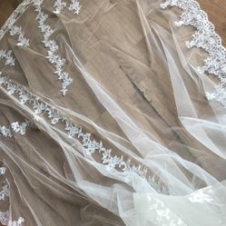 10 Ft Veil Two Tier Lace Detail  - Dry Cleaned 