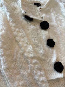 Cream Knit Cardigan with Flower Buttons