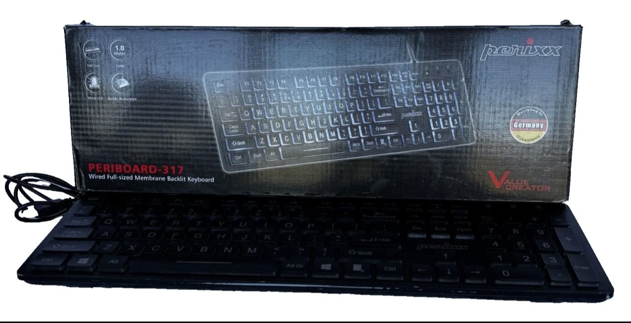 Perixx PERIBOARD-317 Wired USB Illuminated Keyboard – Full Size, Backlit, Tested