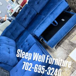 💙🛋️ BLUE SECTIONAL WITH STORAGE OTTOMAN – MODERN & SPACIOUS! 🛋️💙