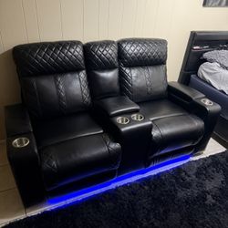 Led Recliner Sofa With Cup Holders And Charging Ports. Both Sides Recline And Led Lights Can Be Dimmed Or Brightened To You Liking.