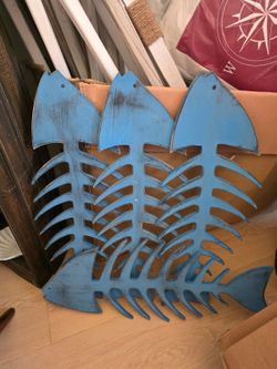 24" Wooden Fish Bone / Fish Skeleton Wall Decor – Nautical Beach Coastal