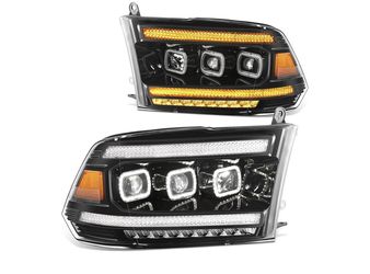 DNA MOTORING Pair of LED Headlights Compatible with 13-18 Ram 1 3500, High & Dual Low Beam Projector Lights, Switchback LED, Black, HL-HAY-054