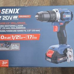SENIX 20V Max Cordless Drill/Driver Set, Power Tool Kit with 2.0 Ah Batteries and Charger, Brushless Motor, 1/2-Inch, 2 Variable Speed