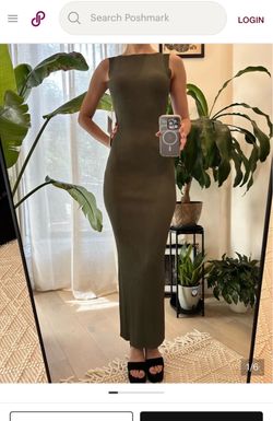 Olive Green Ribbed Maxi Dress