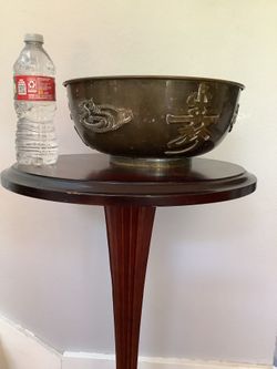 Vintage Chinese Brass Bowl with Fu Lu Shou