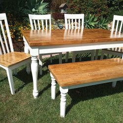Dining Table 4 Chairs And Handmade Bench Kitchen Table Set 