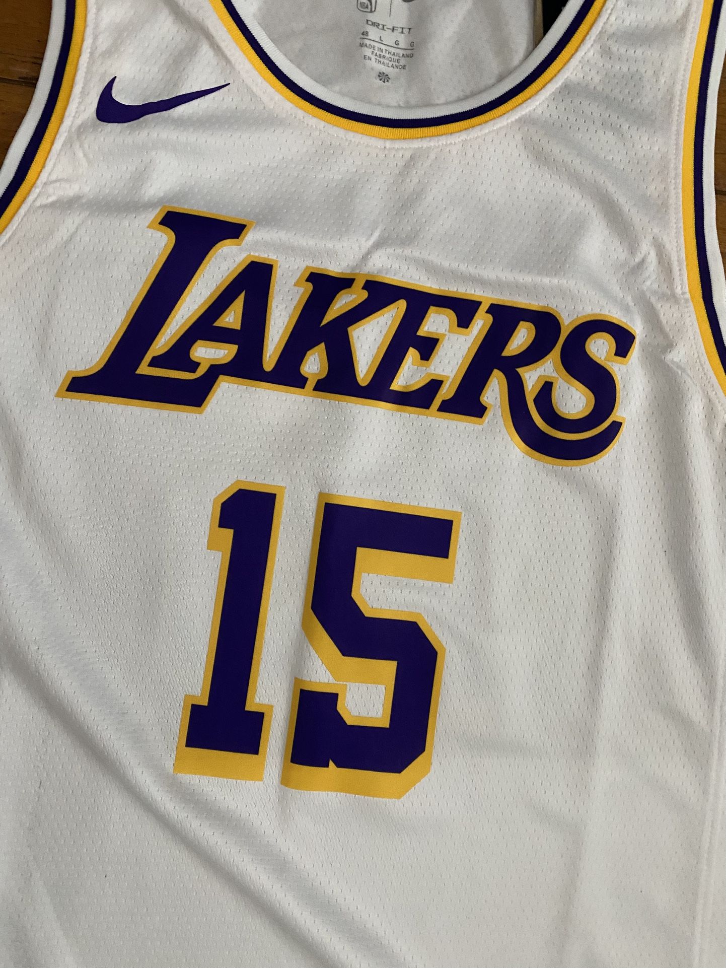 White and yellow Lakers Austin Reaves Not Luka Jersey
