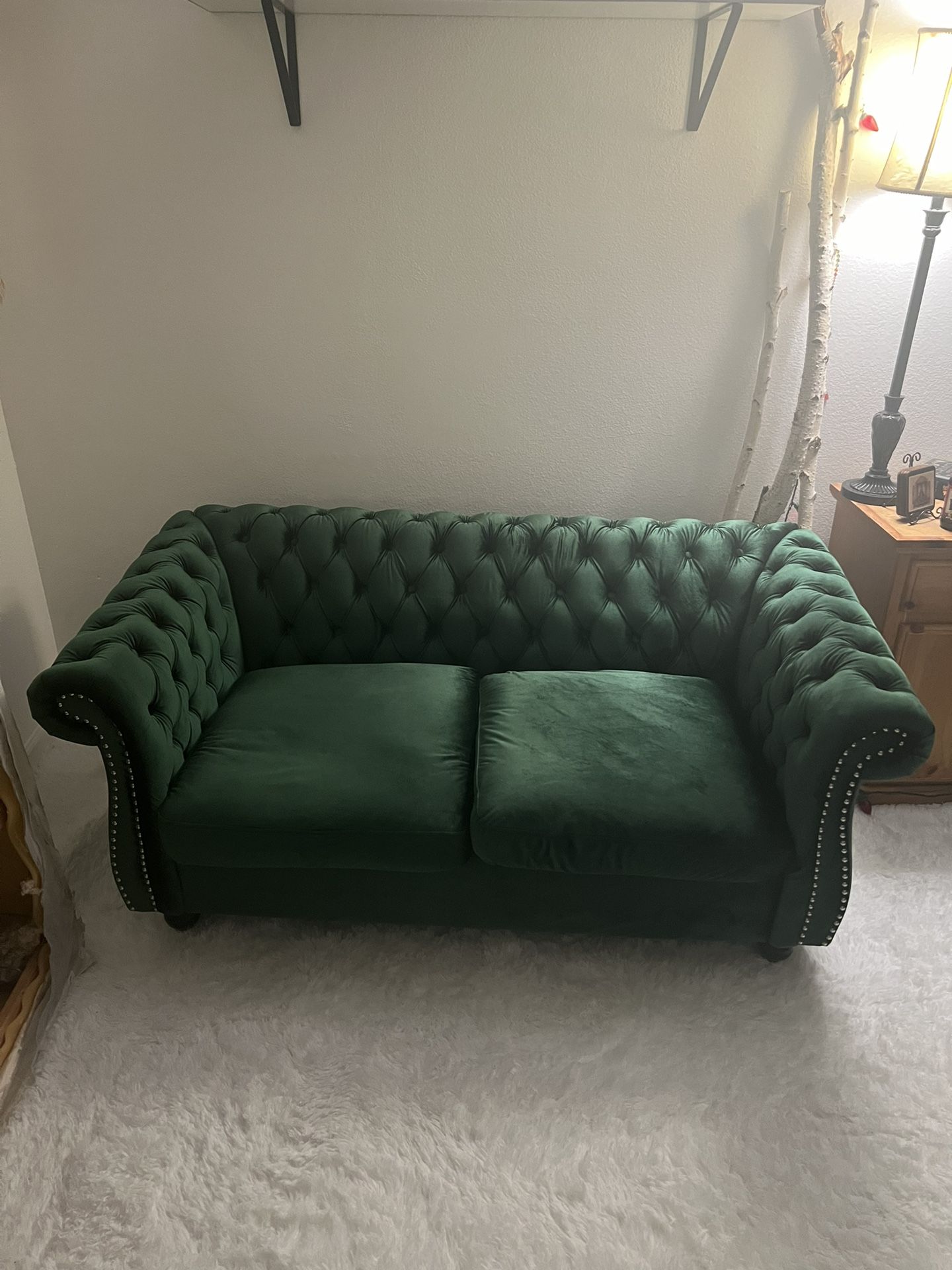 Emerald Green Faux Velvet Love Seat 