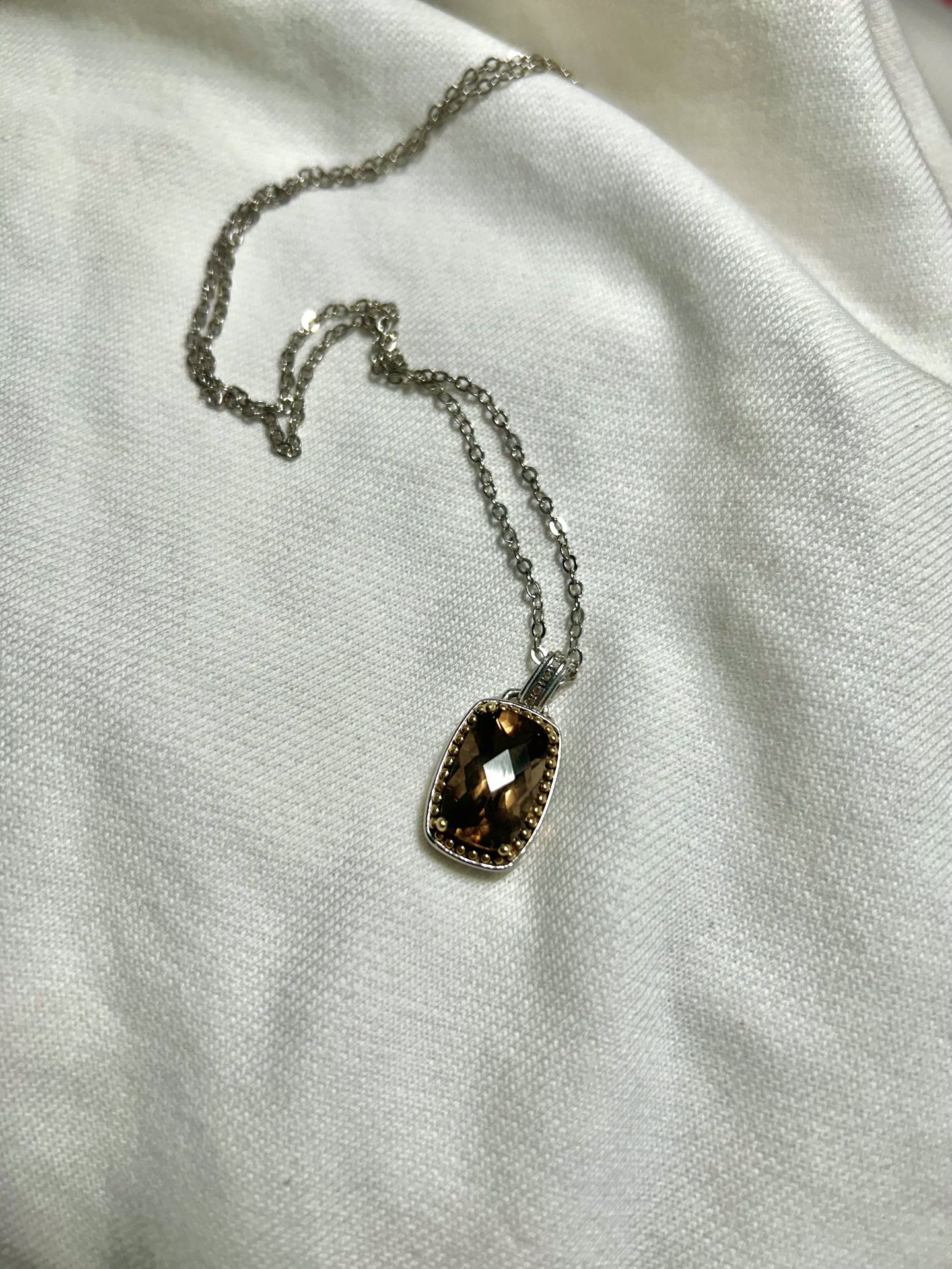 Dark Brown Gemstone Necklace 935 Stamped Silver