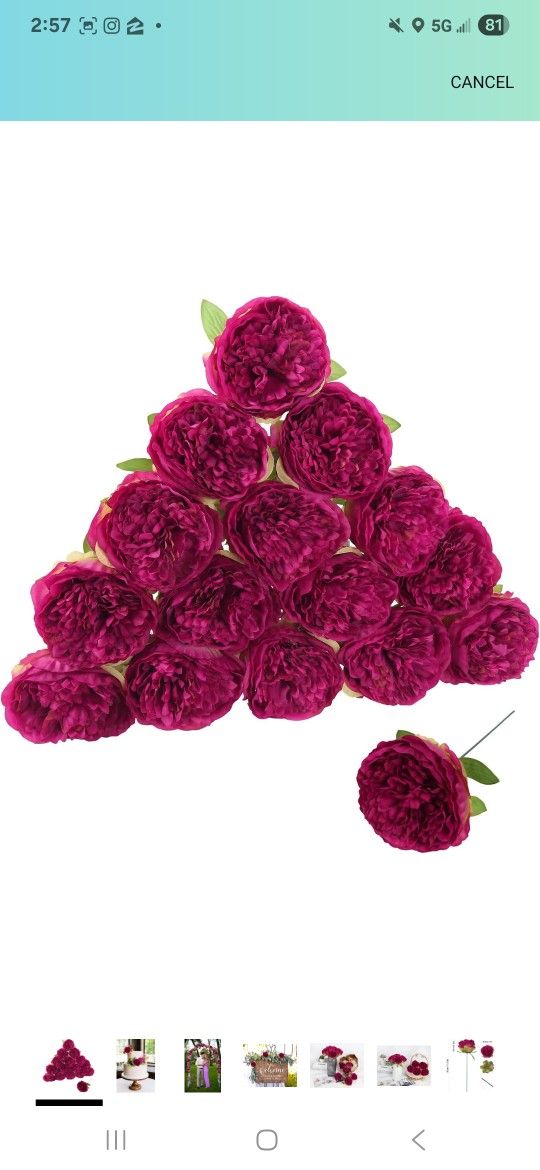 Artificial Peonies 16pcs Purple Silk Flower Heads With Stem - Fake Faux Realistic Flowers for Home Wedding Party Festival Decor